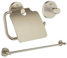 GROHE Essentials accessoireset 3-delig met handdoekhouder, handdoekhaak en toiletrolhouder met klep geborsteld Nikkel sw98983/sw99007/sw99023/