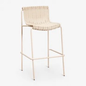 Hoog Krukje Van Synthetisch Riet En Staal Revia ↑75 Cm & Tapioca Beige - Sklum