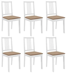 vidaXL Eetkamerstoelen met kussens 6 st massief hout wit