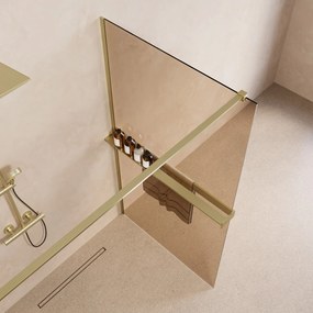 Saniclear Metric inloopdouche 120cm met handdoekhouder en bronsglas geborsteld messing - mat goud