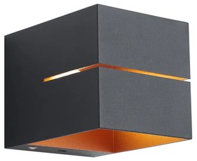 Moderne wandlamp zwart met gouden binnenkant incl. LED en touch dimmer oplaadbaar - Joris Groove