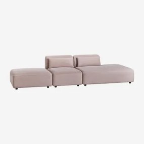 2-delige Modulaire Bank Met Chaise Longue Rechts En Fogler Poef Corduroy Roze Wijn - Sklum