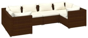 vidaXL 6-delige Loungeset met kussens poly rattan bruin