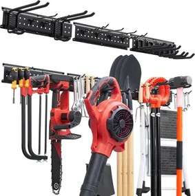 VEVOR Gereedschapshouder voor wandmontage, 1257,3 mm, draagvermogen 272 kg, voor wandmontage, koolstofstaal, 3 rails en 12 haken, inclusief schroeven en pluggen, gereedschapsorganizer voor garage, kelder en tuin.
