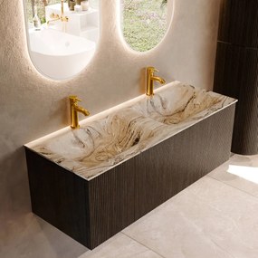 Mondiaz Kurve-dlux 120cm badmeubel shadow met 1 lade en wastafel leaf dubbel 2 kraangaten glace