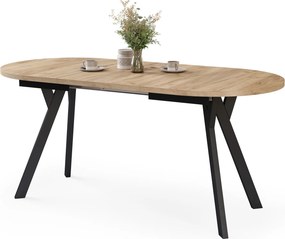 Mazzoni ALMO Craft Eiken Goud / zwarte poten - OVALE UITSCHUIFTAFEL 120-220 cm VOOR 10-12 PERSONEN