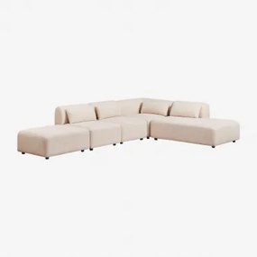 4-delige Modulaire Hoekbank Met Rechter Chaise Longue En Poef Fogler Teddystof Crème Beige - Sklum