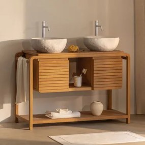 Bradley Teakhouten Badkamermeubelset 2 X Onregelmatige In Wit Cement ↔︎40 Cm Fedro & Spiegelloze & 2 X Wit - Sklum