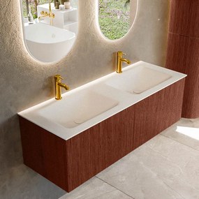 Mondiaz Kurve 130cm badmeubel ruby met 2 lades en wastafel cloud dubbel 2 kraangaten