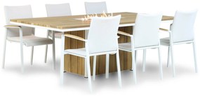 Tuinset 6 personen 220 cm Aluminium/Teak/Textileen /Aluminium/teak/Aluminium/textileen Wit Lifestyle Garden Furniture Brandon/Seaside