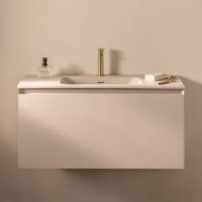 Macrae Zwevend Houten Badkamermeubelset Met Geïntegreerde Wastafel Beige – Linnen & Spiegelloze & ↔︎ 100 Cm & Geborsteld Goudkleurig ↑20 - Sklum