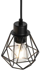 Eettafel / Eetkamer Landelijke hanglamp zwart met hout 4-lichts - Chon Landelijk E27 Binnenverlichting Lamp