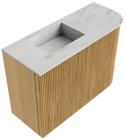 Mondiaz Joya DLux 60cm toiletmeubel ronding rechts oak met wastafel faye links zonder kraangat opalo