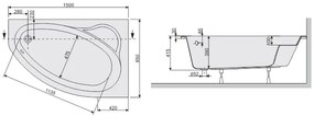 Plazan Ekoplus hoekbad 150x85cm wit rechts inclusief potenset