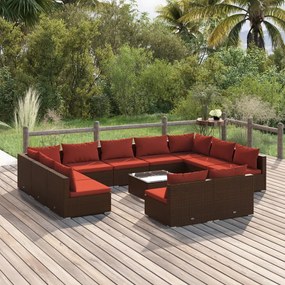 vidaXL 12-delige Loungeset met kussens poly rattan bruin