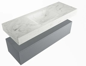 Mondiaz Alan DLux badmeubel 130cm plata 1 lade met wastafel opalo midden 1 kraangat