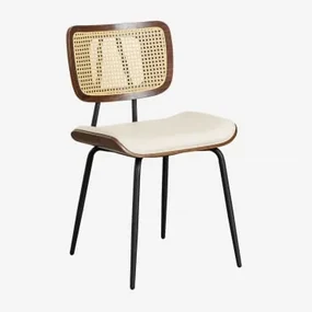 Set Van 4 Eetkamerstoelen In Hout, Rotan En Kunstleer Raysa Donker Hout & Kunstleren Wit - Sklum