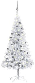 vidaXL Kunstkerstboom met LED's en kerstballen 120 cm PET zilverkleur