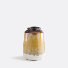 Gele keramieken vaas, hoogte 21 cm, ZIA