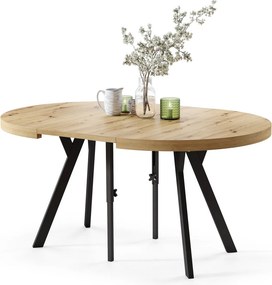 EXPANSO Eik Artisan/zwarte poten - GROTE RONDE TAFEL Ø110 UITBREIDBAAR TOT 310 cm met Y-POTEN LOFT/INDUSTRIAL