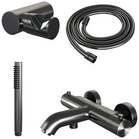 Brauer Stripe thermostatische badkraan met wandhouder en staafhanddouche gunmetal geborsteld PVD
