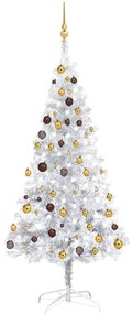 vidaXL Kunstkerstboom met LED's en kerstballen 180 cm PET zilverkleur