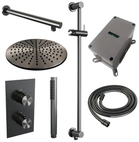 Brauer Gunmetal Edition complete inbouw regendouche met staafhanddouche, rechte wandarm, glijstang en hoofddouche 30cm set 38 gunmetal geborsteld PVD