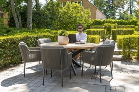 4 Seasons Outdoor Bernini eetset platinum met RVS Prado tafel teak blad Ø 160 cm  Tuinset    houtkleur weerbestendig