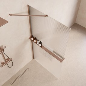 Saniclear Oblique inloopdouche 100cm met handdoekhouder en ribbelglas geborsteld koper