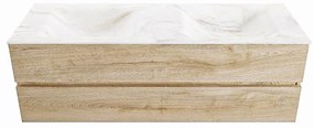 Mondiaz Vica DLux badmeubel 150cm washed oak 2 lades met wastafel ostra dubbel zonder kraangat