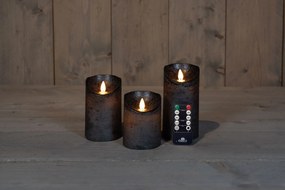 Anna's Collection - Ledkaarsen antraciet - set van 3 stuks - diverse groottes - met afstandsbediening