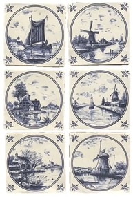 Terre d'Azur Friesland wandtegel met decor 13x13cm ivoor - 6 stuks