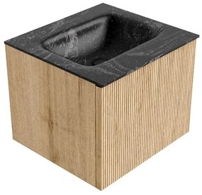 Mondiaz Kurve-dlux 50cm badmeubel oak met 1 lade en wastafel grunne midden 1 kraangat lava