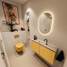 MONDIAZ TURE-DLUX 100cm toiletmeubel Ocher. EDEN wastafel Ostra positie midden. Met 1 kraangat. TUREDX100OCHM1OST