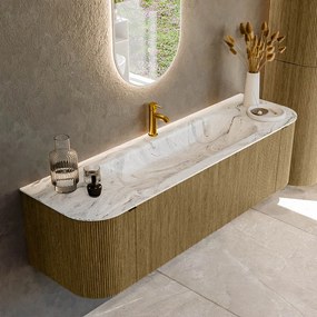 Mondiaz Kurve-dlux 160cm badmeubel ronding links/rechts dusk met 1 lade en 2 deuren en wastafel big medium midden 1 kraangat glace
