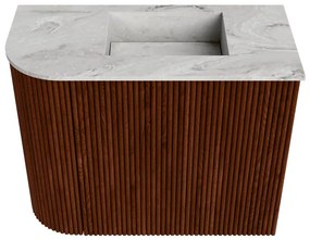 Mondiaz Joya DLux 50cm toiletmeubel ronding links ruby met wastafel faye rechts 1 kraangat glace
