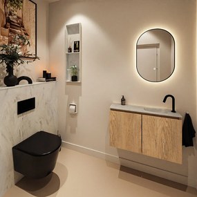 Mondiaz Ture DLux toiletmeubel 80cm washed oak met wastafel opalo rechts met kraangat