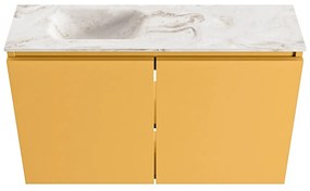 Mondiaz Ture DLux toiletmeubel 80cm ocher met wastafel frappe links met kraangat