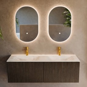 Mondiaz Kurve-dlux 130cm badmeubel shadow met 2 lades en wastafel leaf dubbel 2 kraangaten opalo