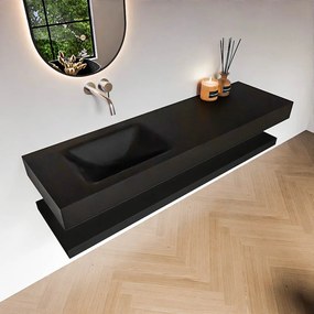 Zaro Alan badmeubel 160cm met planchet urban en vrijhangende wastafel cloud links zonder kraangat urban