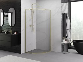 Mexen Exo-R vijfhoekige draaideur douchecabine 90 x 90 cm, transparant, goud - 812-090-090-50-00
