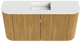 Mondiaz Joya 85cm toiletmeubel ronding links/rechts oak met wastafel faye midden 1 kraangat talc