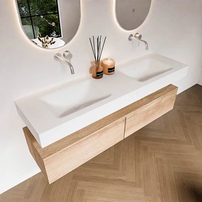 Zaro Alan badmeubel 160cm washed oak 2 lades met vrijhangende wastafel cloud dubbel zonder kraangat talc