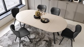 ALDO 100 Beige/Zwarte poten - RONDE LOFT/INDUSTRIËLE TAFEL VOOR WOONKAMER/EETKAMER, UITSCHUIFBAAR