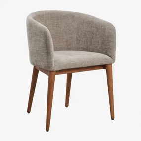 Set Van 2 Bunia Gestoffeerde Eetkamerstoelen Met Armleuningen Donker Hout & Stof Zandbruin - Sklum