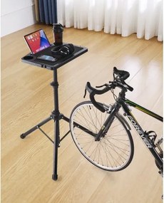 VEVOR Bike Table Stationaire opvouwbare verstelbare fietstrainer en loopbandtafel met driehoekige ondersteuning, antislip fitnesstafel met meerdere sleuven voor fietstrainer en stuur