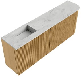 Mondiaz Joya DLux 110cm toiletmeubel ronding rechts oak met wastafel faye links zonder kraangat opalo