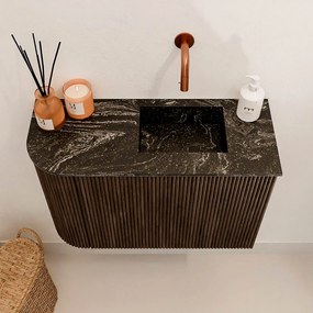 Mondiaz Joya DLux 60cm toiletmeubel ronding links walnut met wastafel faye rechts zonder kraangat lava