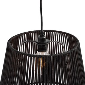 Buiten hanglamp zwart met zwarte kap van touw 3-lichts IP44 - Cava JaylaJapandi Minimalistisch E27 IP44 Buitenverlichting rond
