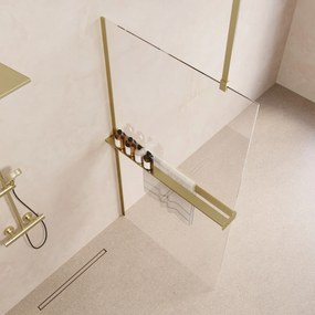 Saniclear Bright inloopdouche 90cm met handdoekhouder en helder glas geborsteld messing - mat goud
